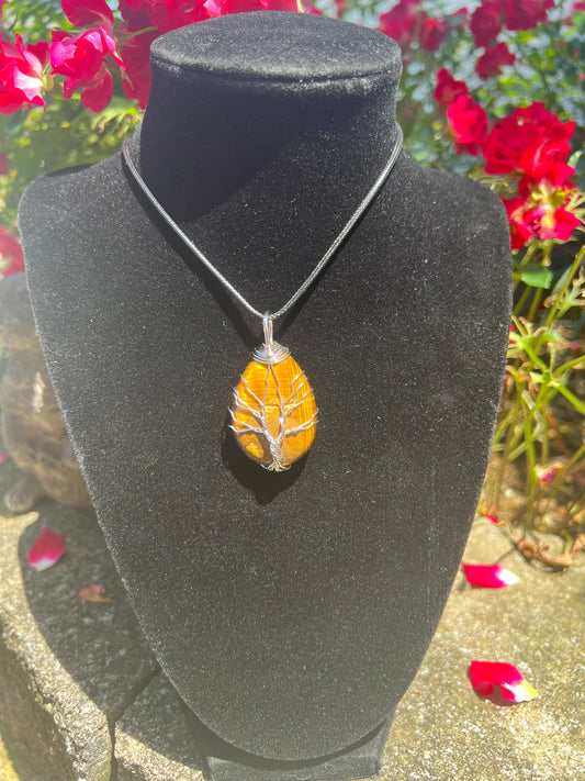 Tiger's Eye Tree of Life Wire Wrapped Necklace