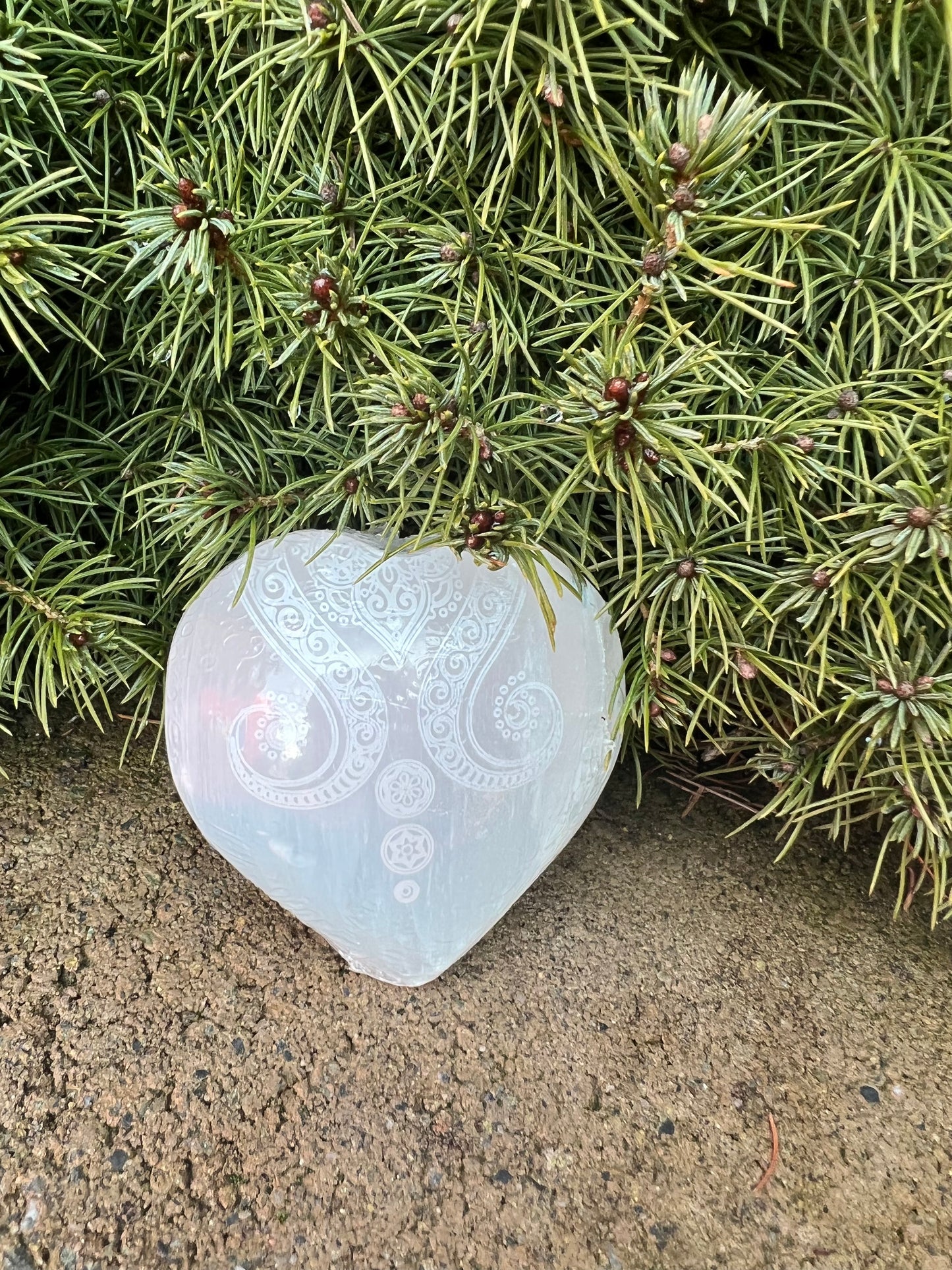 Selenite Etched Heart