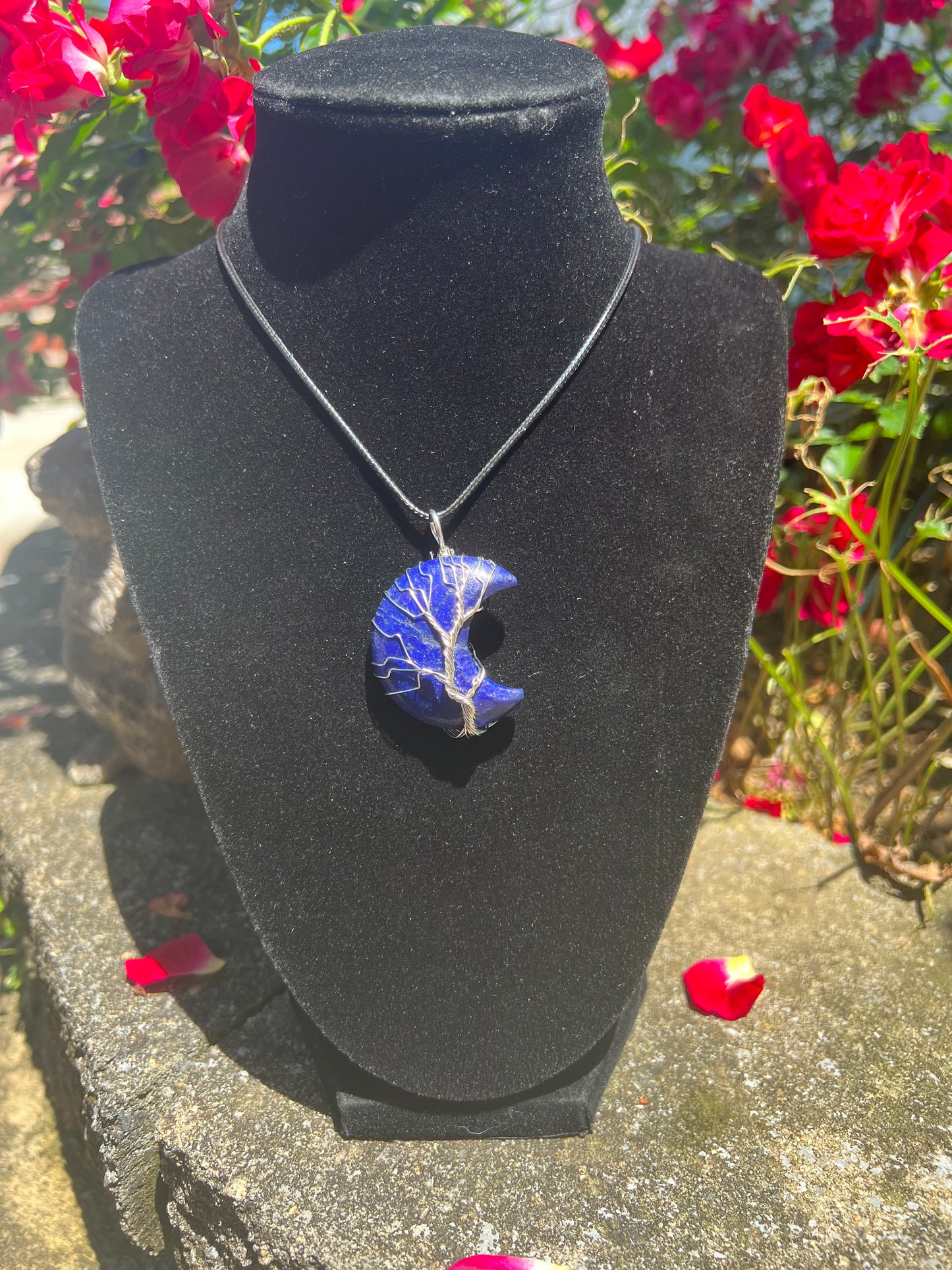 Lapis Lazuli Moon Tree of Life Wire Wrapped Necklace