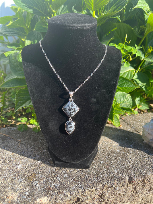 Snowflake Obsidian Double Pendant Necklace