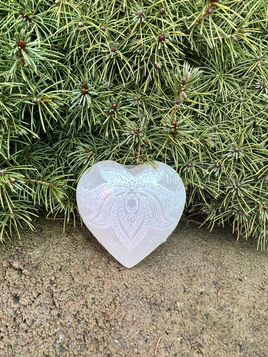 Selenite Etched Heart