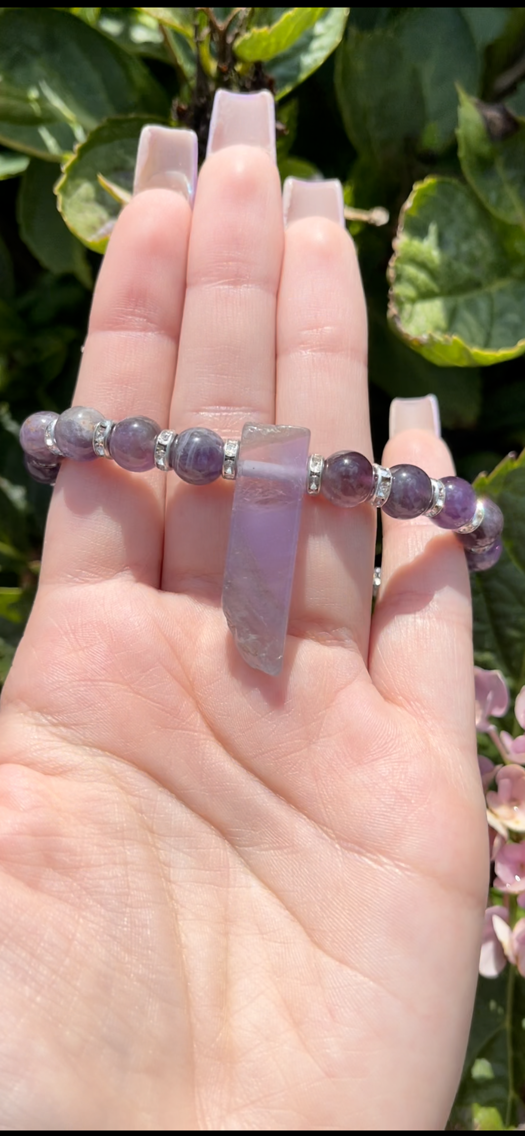 Amethyst, Silver Spacers & Pendant Bracelet