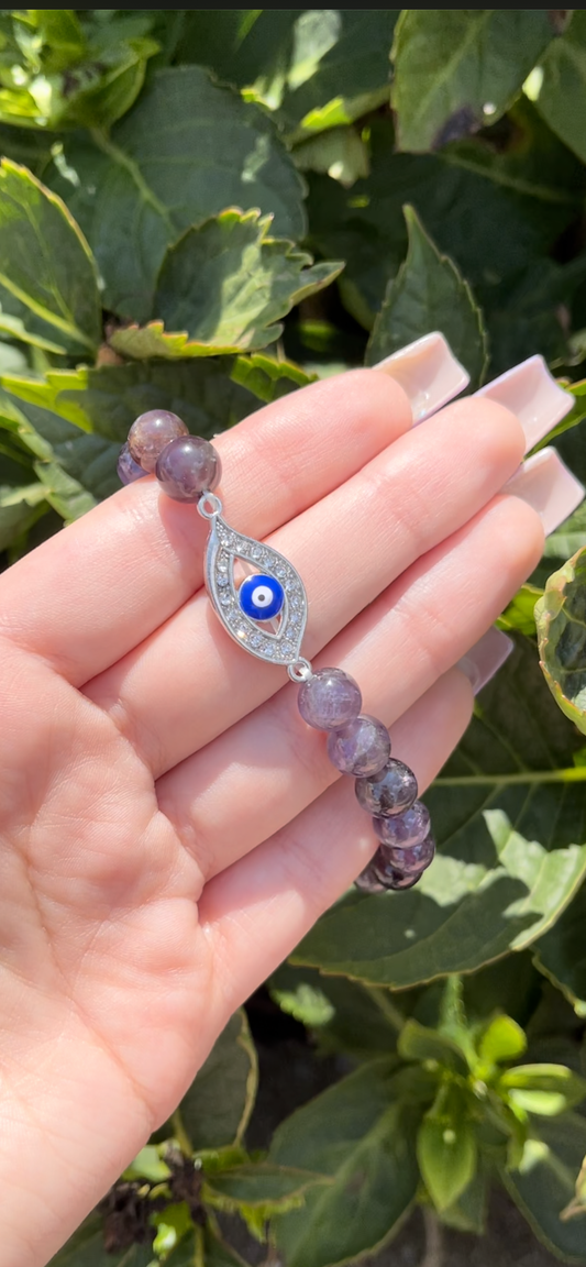 Amethyst with Evil Eye Charm Bracelet