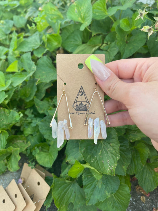 Aura Clear Quartz Triangle Hanging Earrings