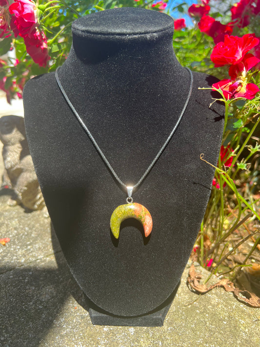 Unakite Moon Pendant Necklace