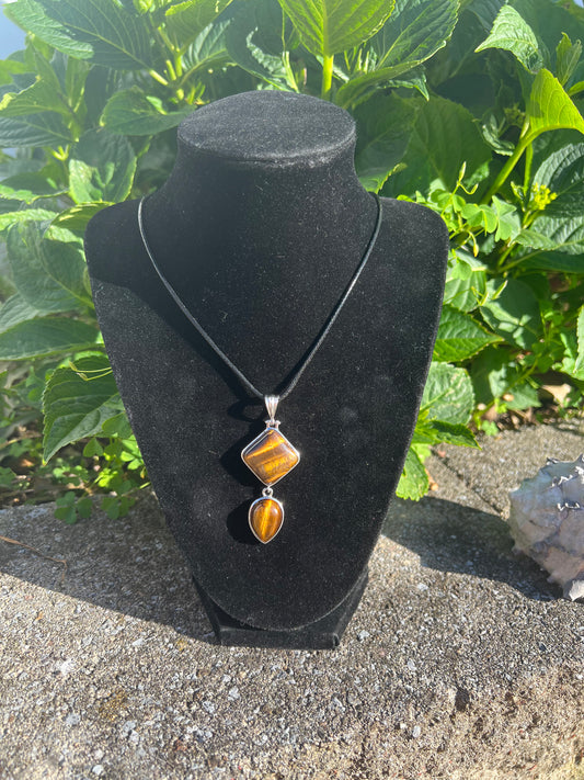 Tiger's Eye Double Pendant Necklace