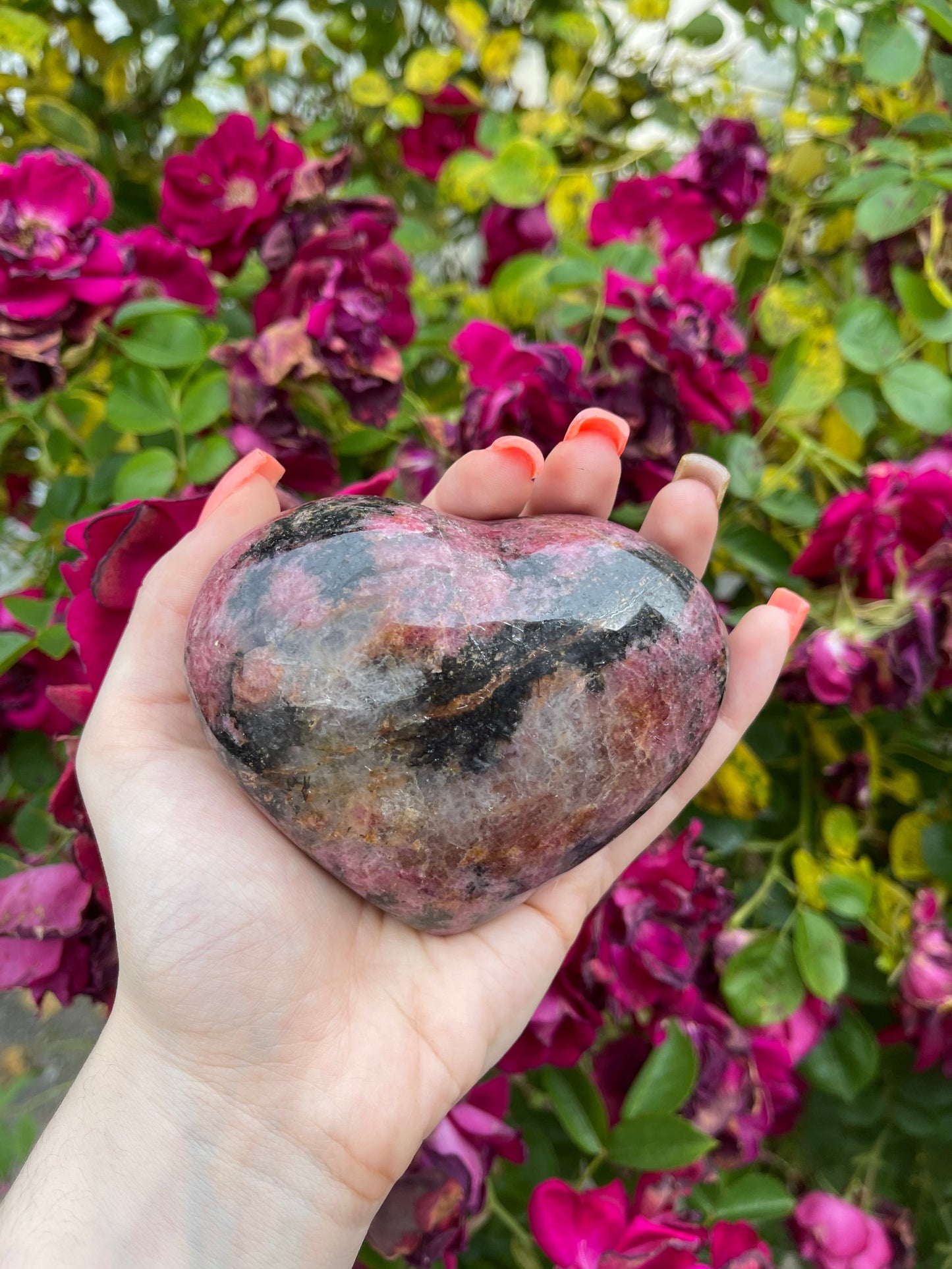 Puffy Rhodonite Hearts