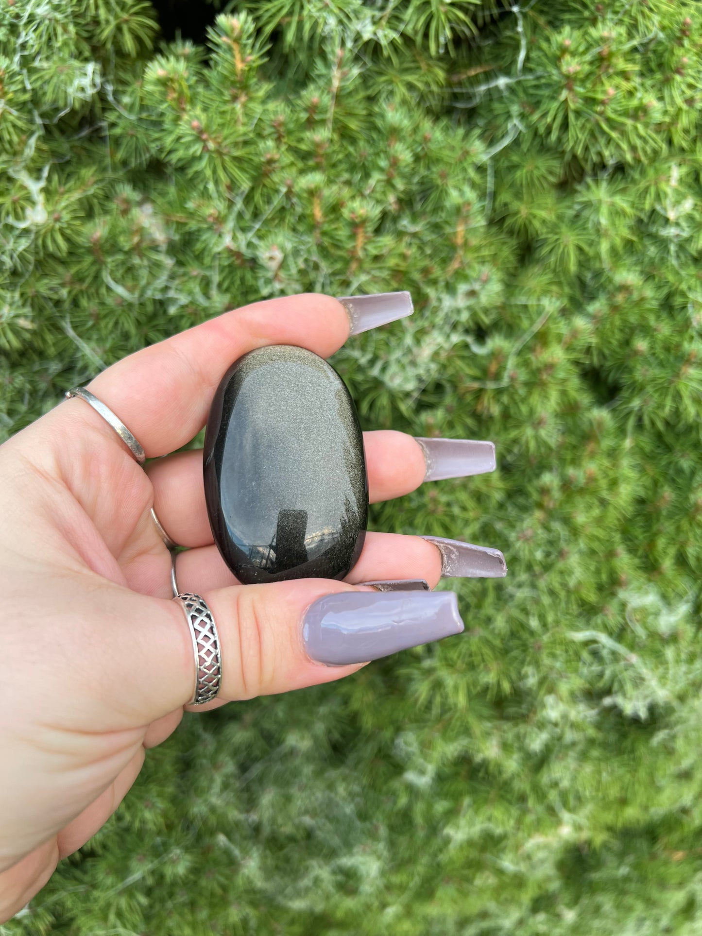 Golden Sheen Obsidian Palm Stone (L)