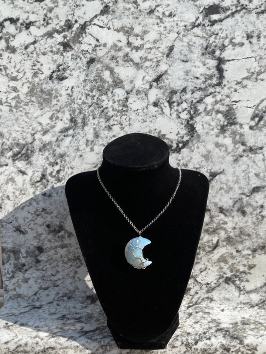 Opalite Moon Tree of Life Wire Wrapped Necklace