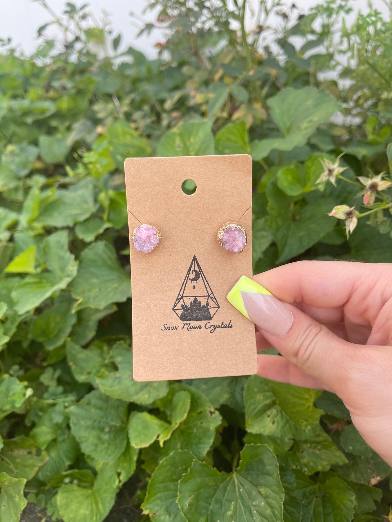 Pink Druzy Stud Earrings