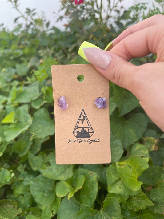 Raw Amethyst Stud Earrings