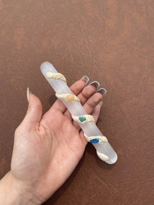 Selenite Wand with 7 Chakra Chips