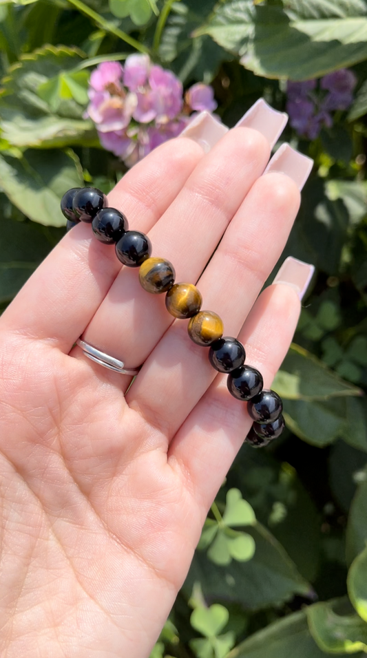 Tiger's Eye & Black Obsidian Bracelet